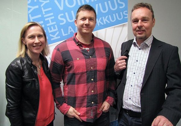 Tomi Terentjeff of Mustakarhu with Tredea’s Marketing and Communications Specialist Johanna Sahlgren and Senior Business Advisor Jouni Myllymäki