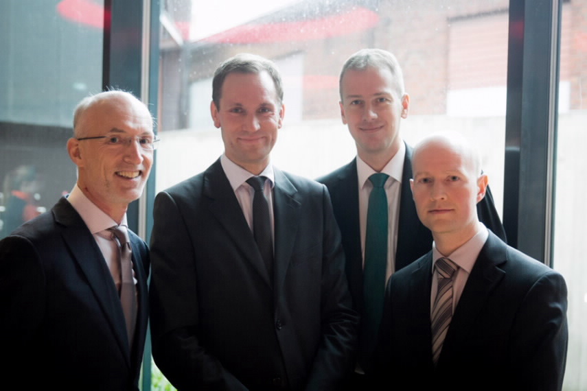 From the left: Stuart Parkin, Miika Mäkitalo, Professor Sebastiaan van Dijken and Antti Nivala.