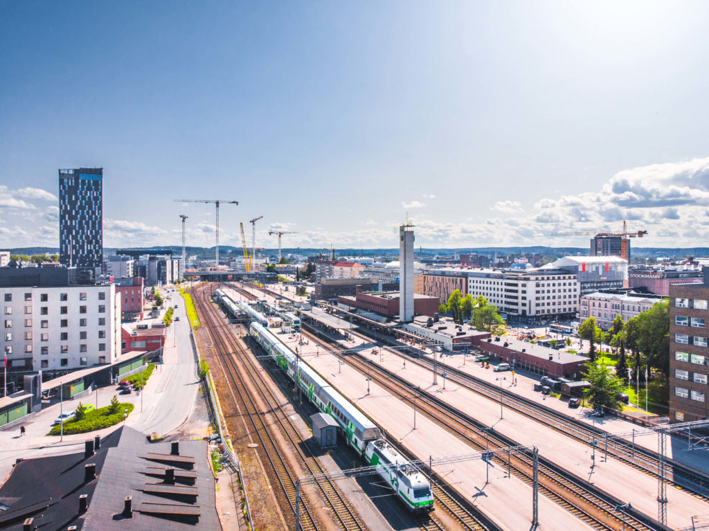 Visio Visit Tampere Train Station railway drone view Laura Vanzo 2