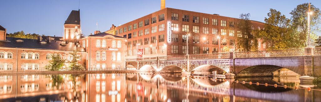 Visit Tampere Finlayson Frenckell and Tammerkoski by night Reflections Laura Vanzo 2
